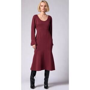NWT $450 Equipment Natalia Long Sleeve Midi Dress Cordovan/Wine Red -  0